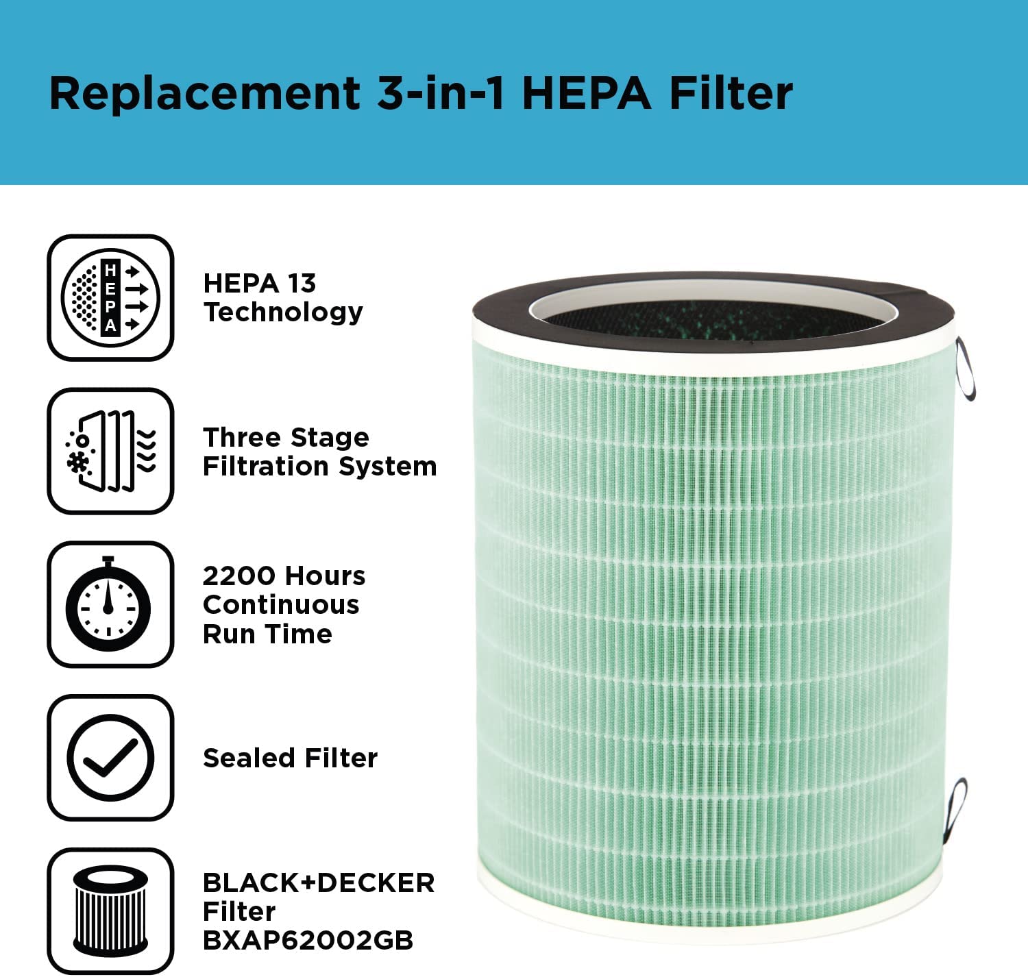 Filtro HEPA 3 en 1 BLACK+DECKER para BXAP62002GB